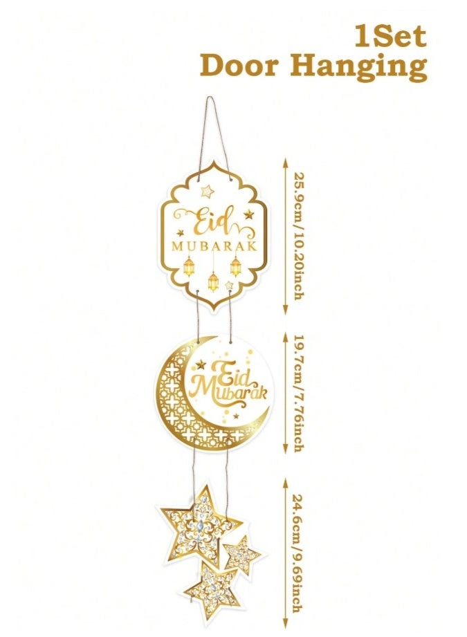 1 قطعة ديكور معلق على الباب بتصميم هلال ونجمة باللونين الأسود والذهبي لرمضان، زينة ورقية معلقة للعيد، ديكور العيد، مستلزمات حفلة العيد الإسلامية، ديكور منزلي - Image 4